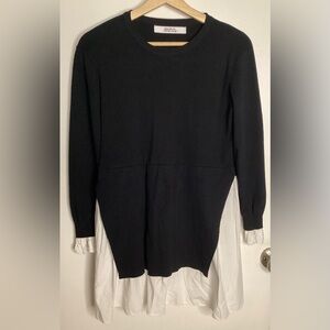 Elegant Black Sweater With Built In Long Sleeve White Top EUC L